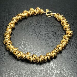 VTG ANNE KLEIN Heavy Chunky Brushed Gold Tone Caterpillar Chain Collar Necklace